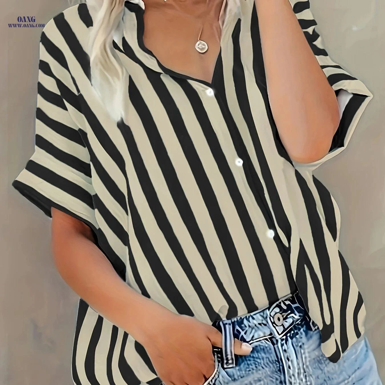 Elegant Women's Striped Cardigan Button-Up Top - Spring Summer Style   OAXG Mixed colors / S