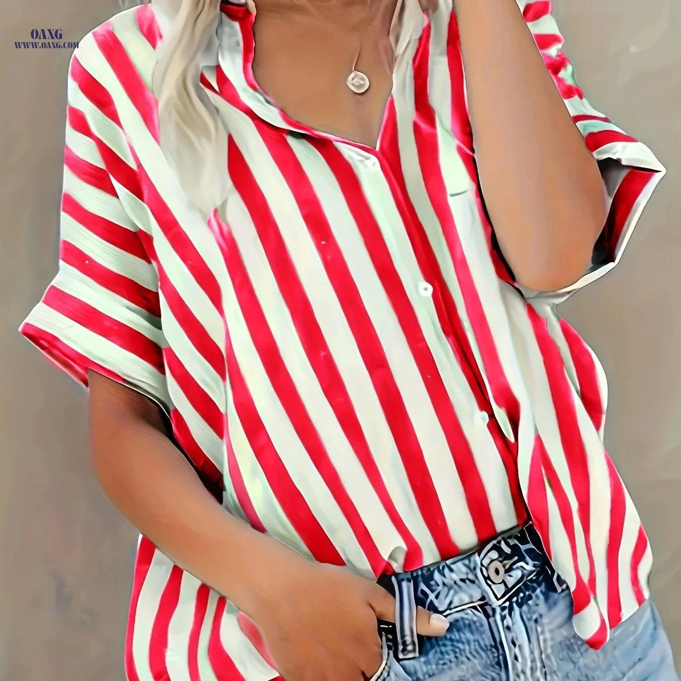 Elegant Women's Striped Cardigan Button-Up Top - Spring Summer Style   OAXG Mixed colors / S