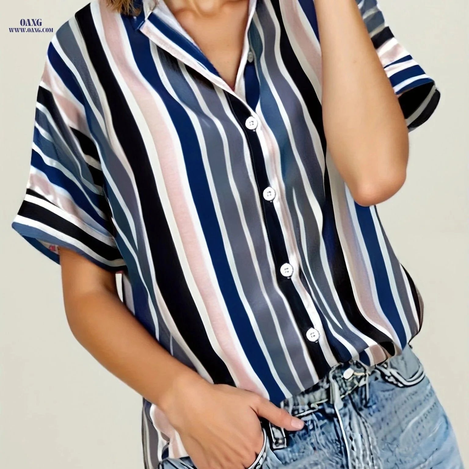 Elegant Women's Striped Cardigan Button-Up Top - Spring Summer Style   OAXG Mixed colors / S