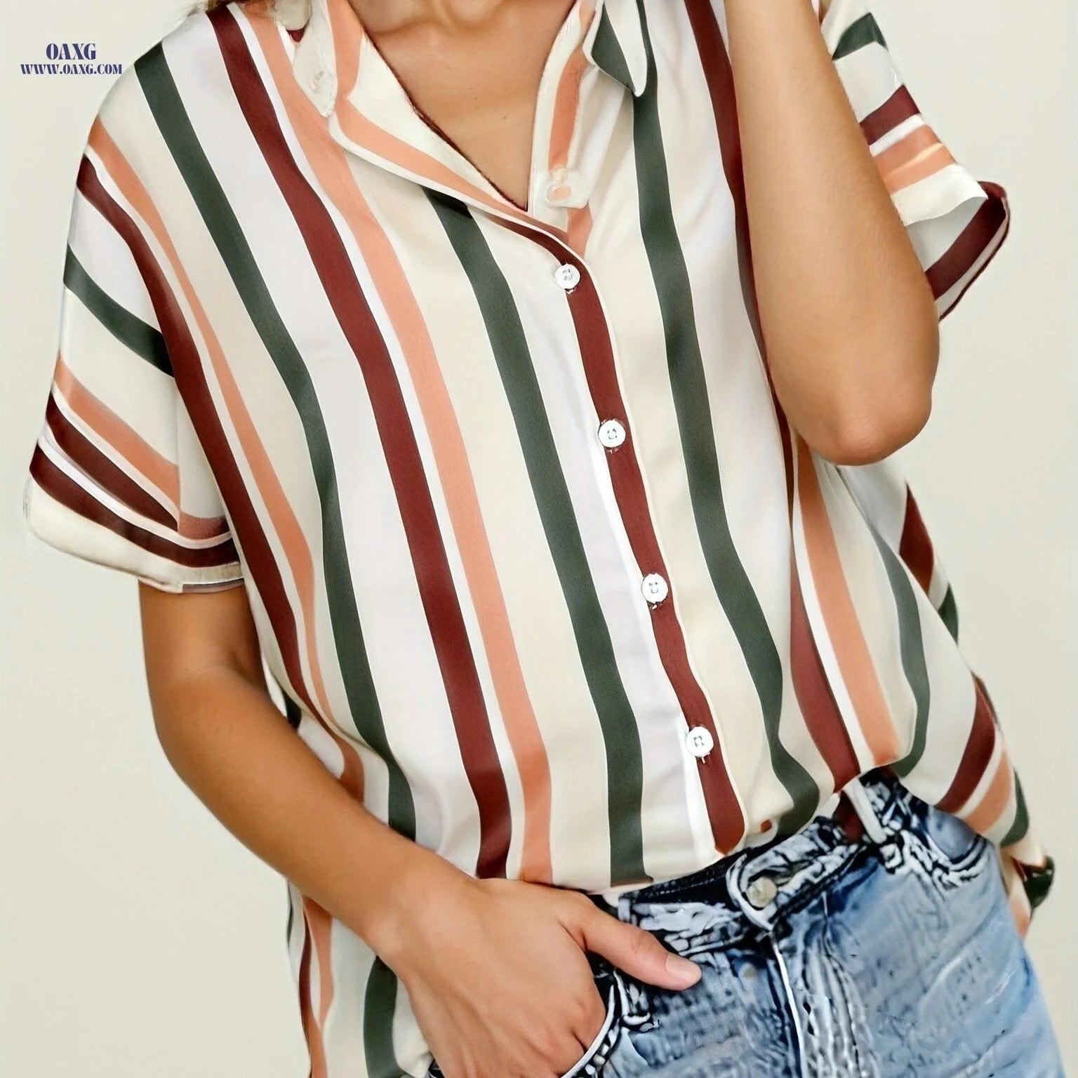 Elegant Women's Striped Cardigan Button-Up Top - Spring Summer Style   OAXG Mixed colors / S