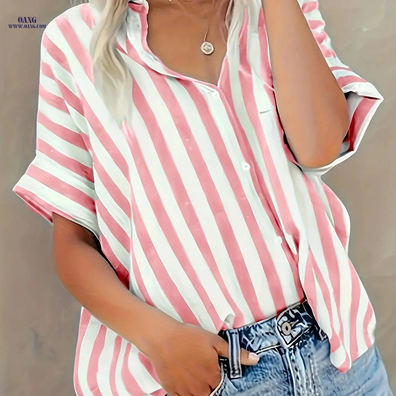 Elegant Women's Striped Cardigan Button-Up Top - Spring Summer Style   OAXG Mixed colors / S