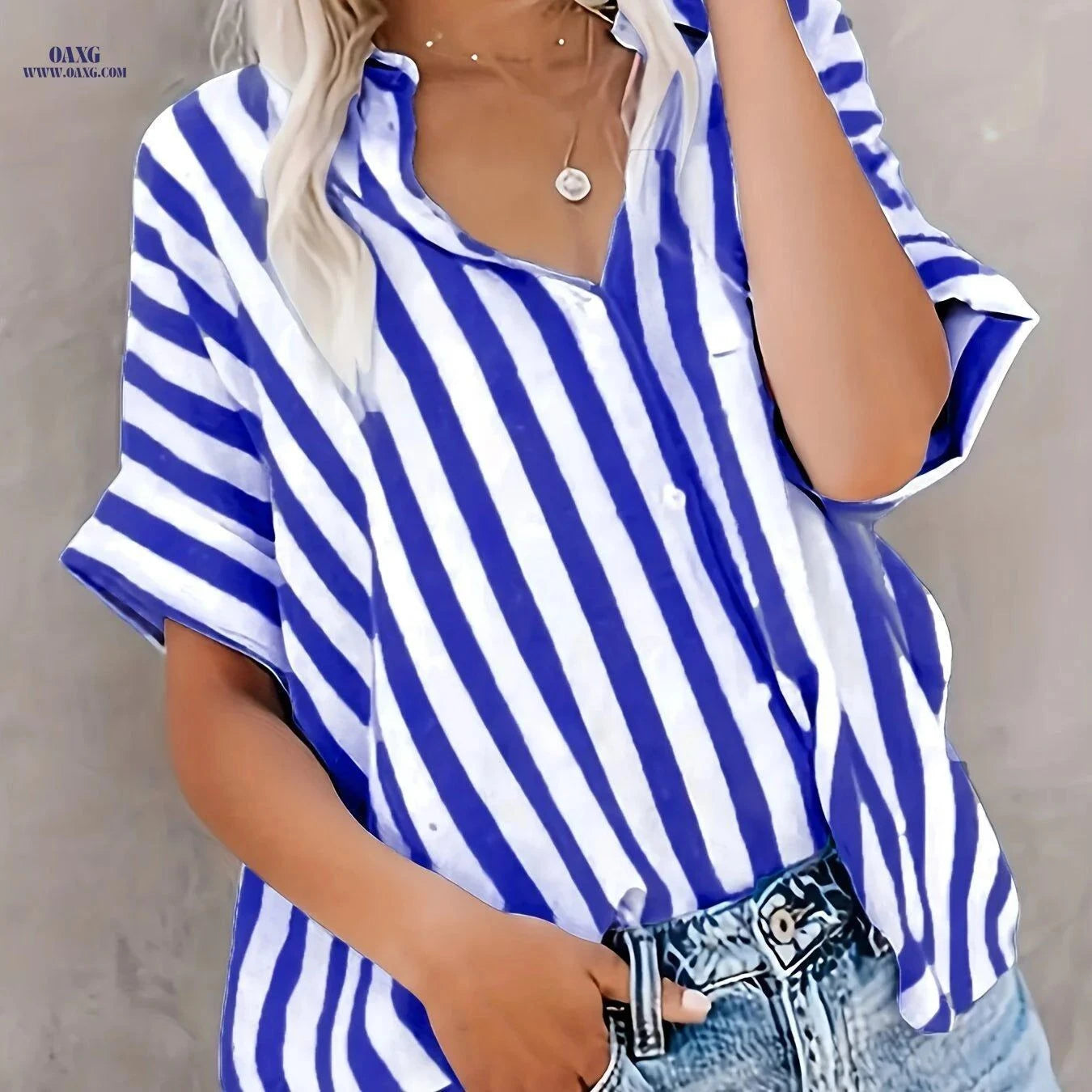 Elegant Women's Striped Cardigan Button-Up Top - Spring Summer Style   OAXG Mixed colors / S