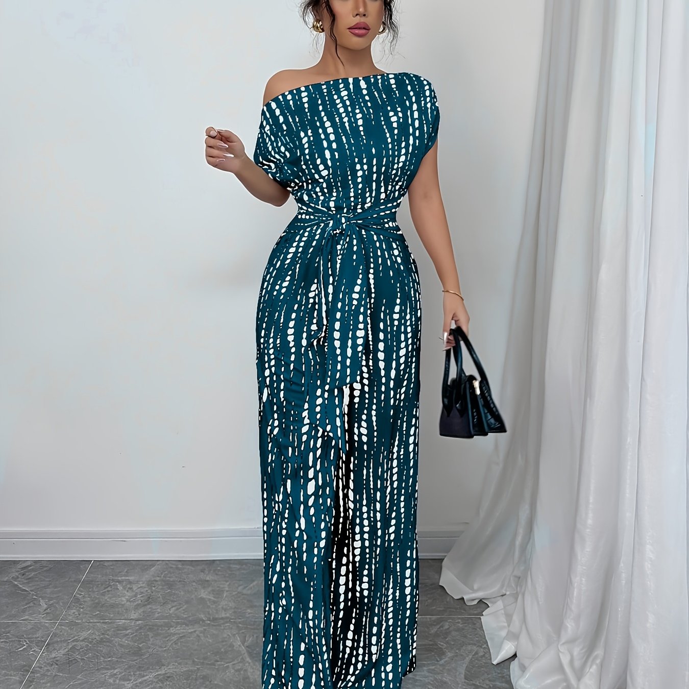 Elegant Women's Striped Off-Shoulder Jumpsuit - Summer Fashion   OAXG 