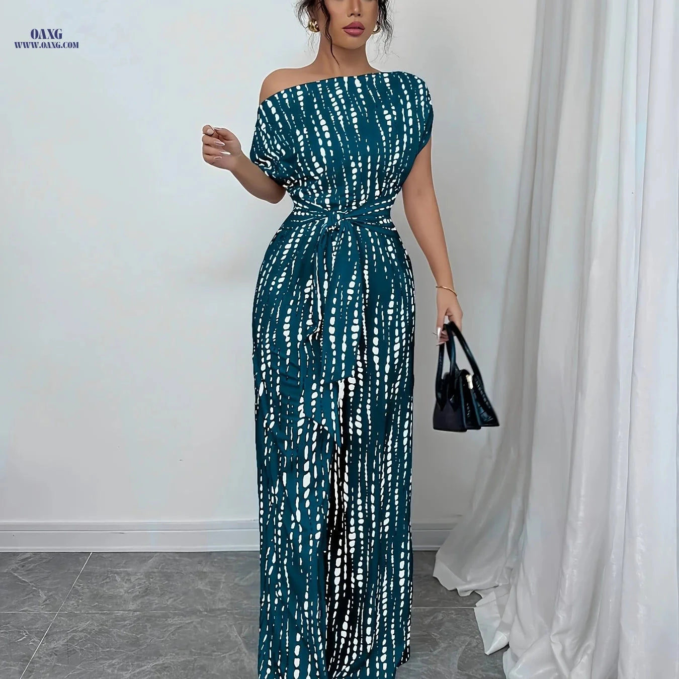 Elegant Women's Striped Off-Shoulder Jumpsuit - Summer Fashion   OAXG 