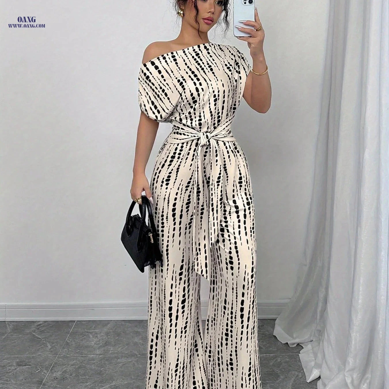 Elegant Women's Striped Off-Shoulder Jumpsuit - Summer Fashion   OAXG Apricot / S