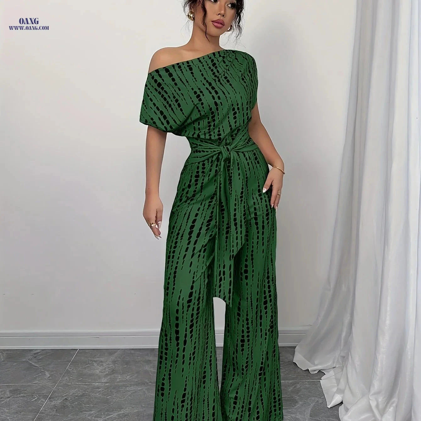 Elegant Women's Striped Off-Shoulder Jumpsuit - Summer Fashion   OAXG Apricot / S