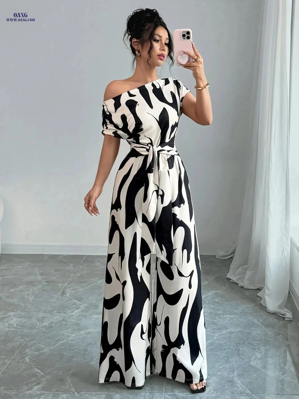 Elegant Women's Striped Off-Shoulder Jumpsuit - Summer Fashion   OAXG Apricot / S