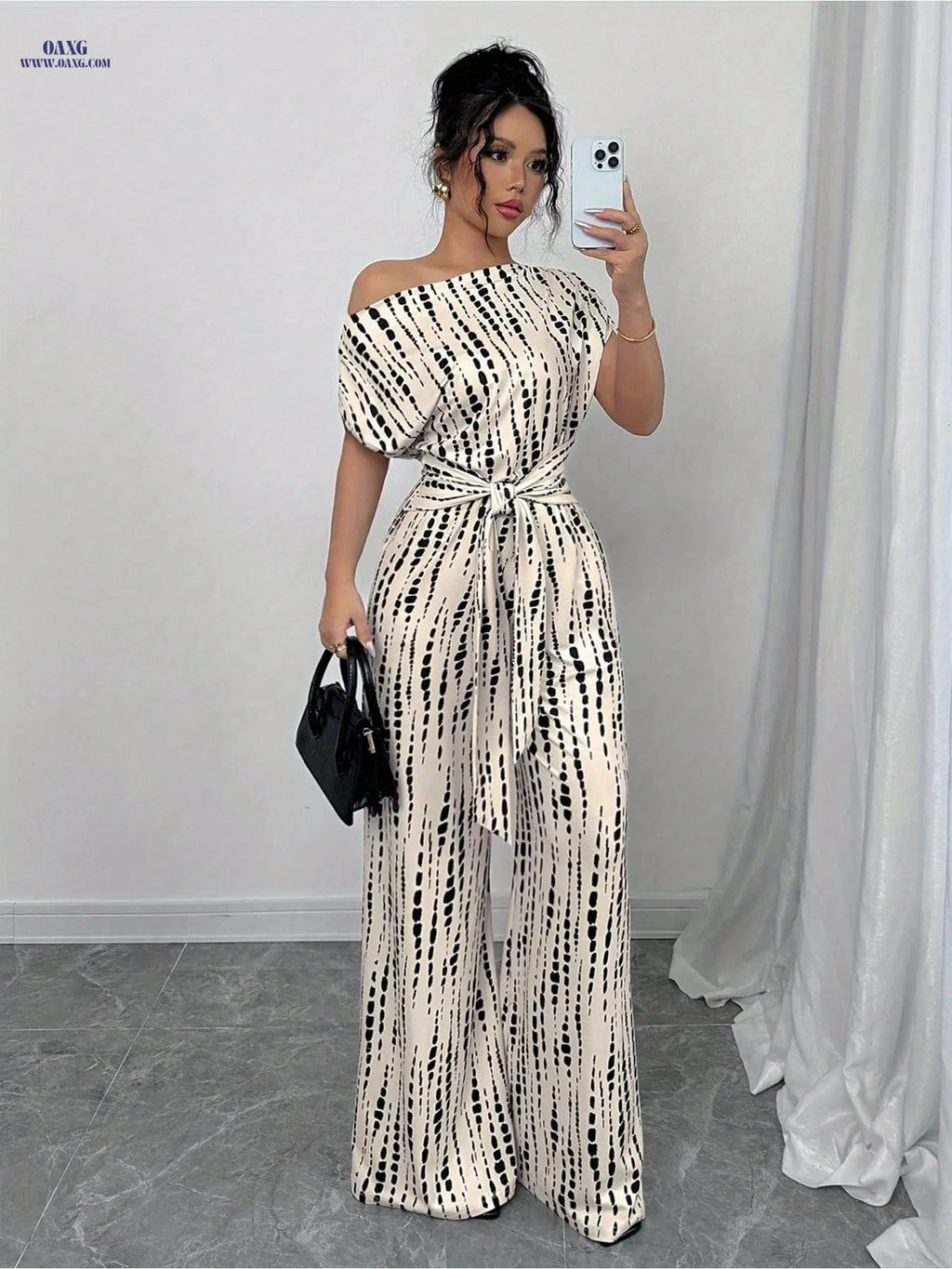 Elegant Women's Striped Off-Shoulder Jumpsuit - Summer Fashion   OAXG 