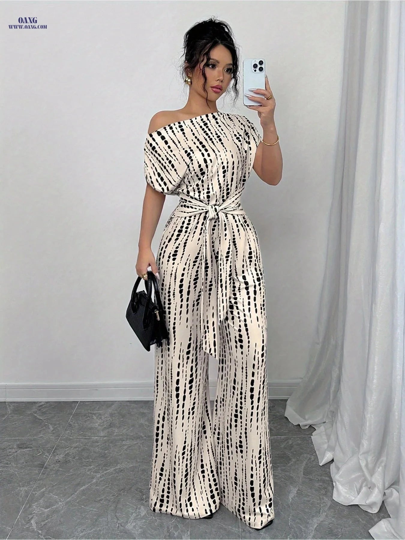 Elegant Women's Striped Off-Shoulder Jumpsuit - Summer Fashion   OAXG 