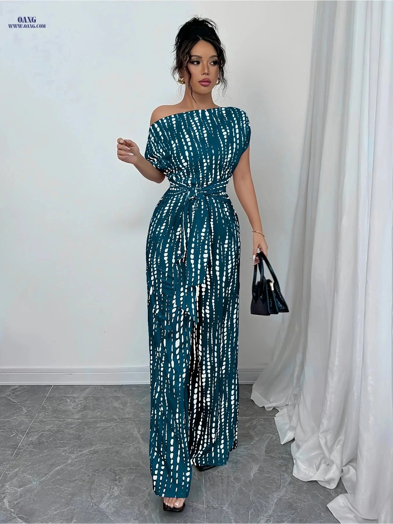Elegant Women's Striped Off-Shoulder Jumpsuit - Summer Fashion   OAXG 