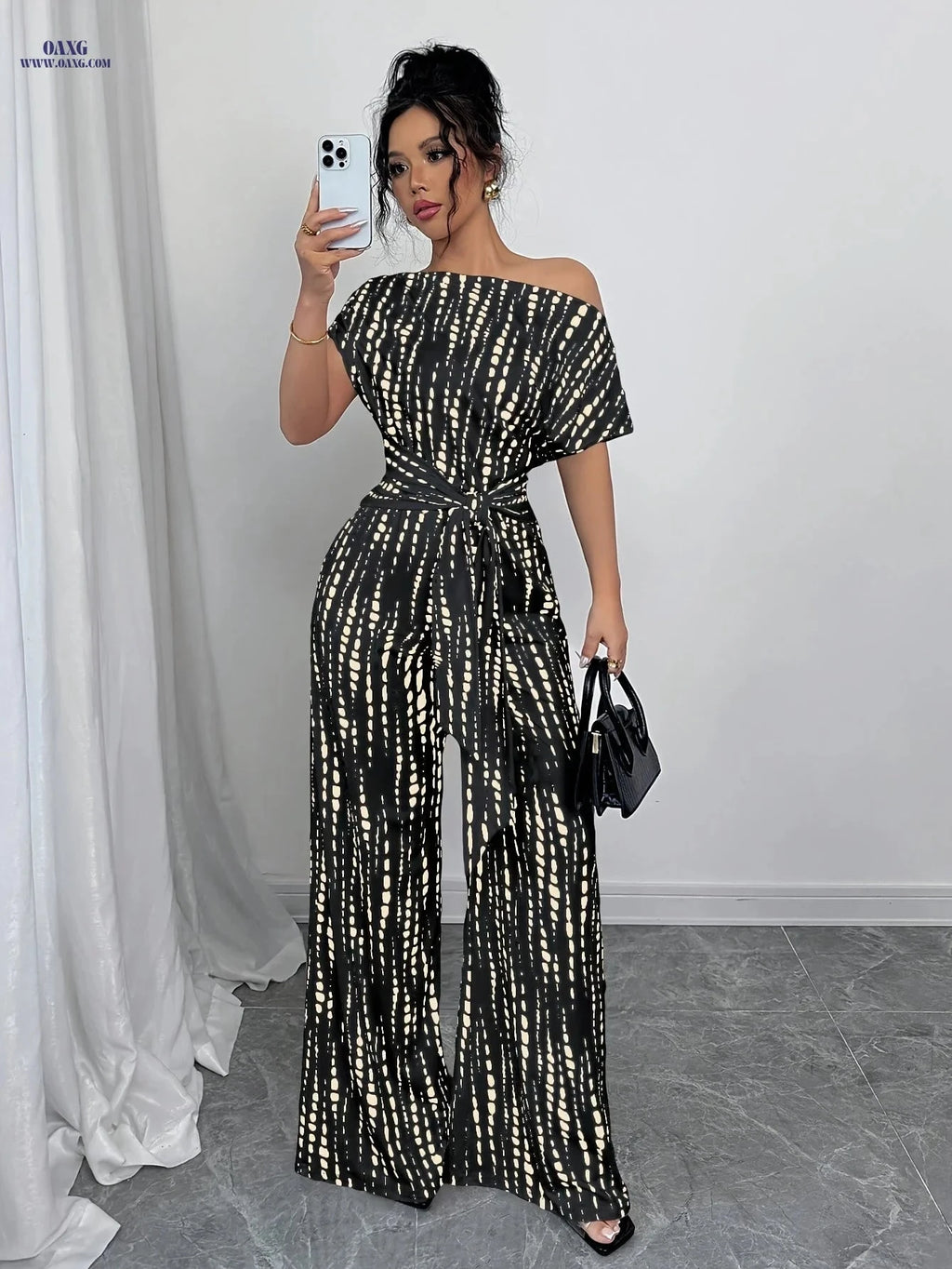 Elegant Women's Striped Off-Shoulder Jumpsuit - Summer Fashion   OAXG 