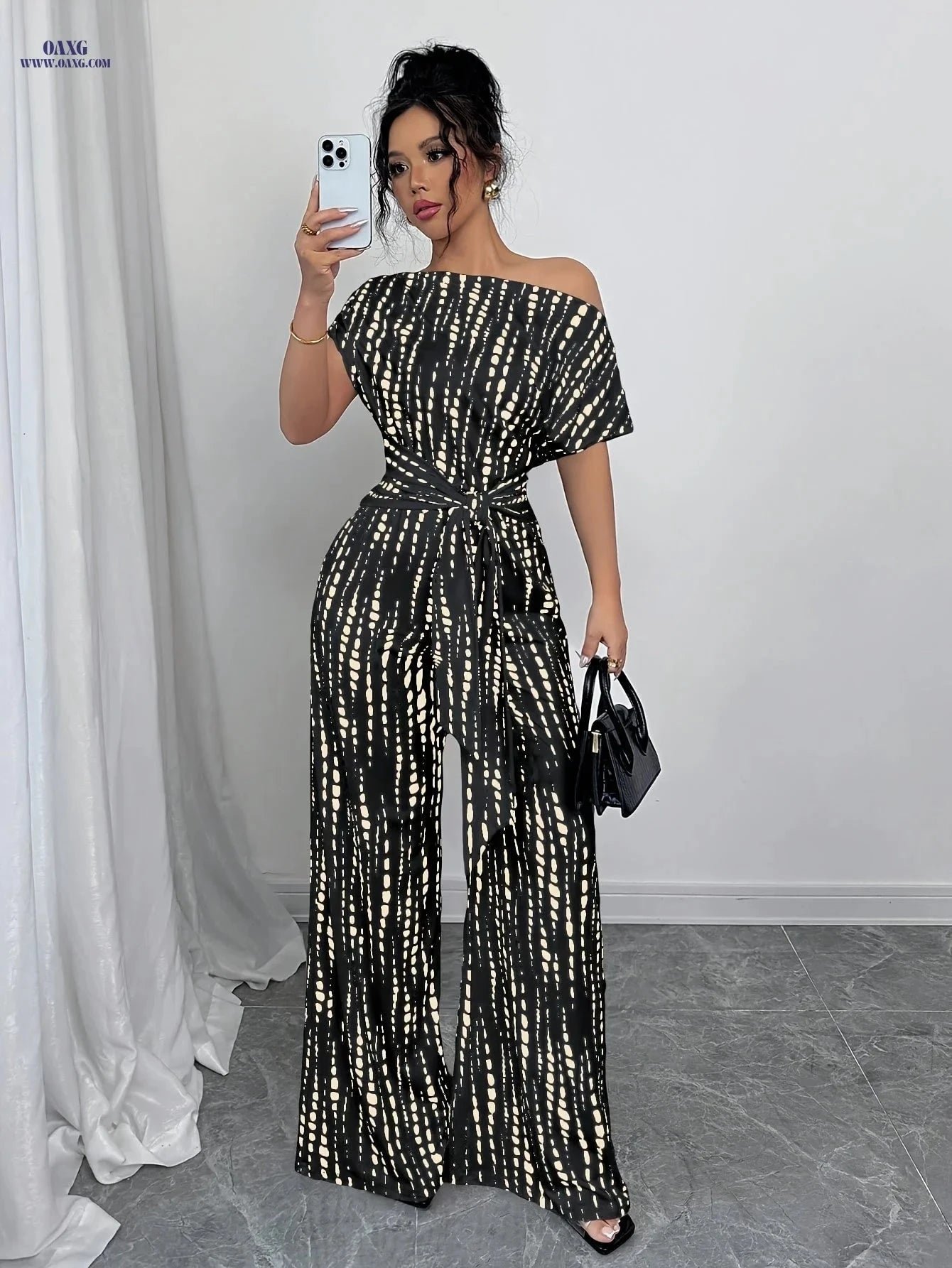 Elegant Women's Striped Off-Shoulder Jumpsuit - Summer Fashion   OAXG 