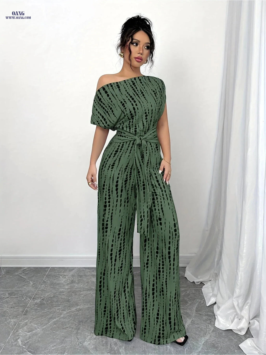 Elegant Women's Striped Off-Shoulder Jumpsuit - Summer Fashion   OAXG 