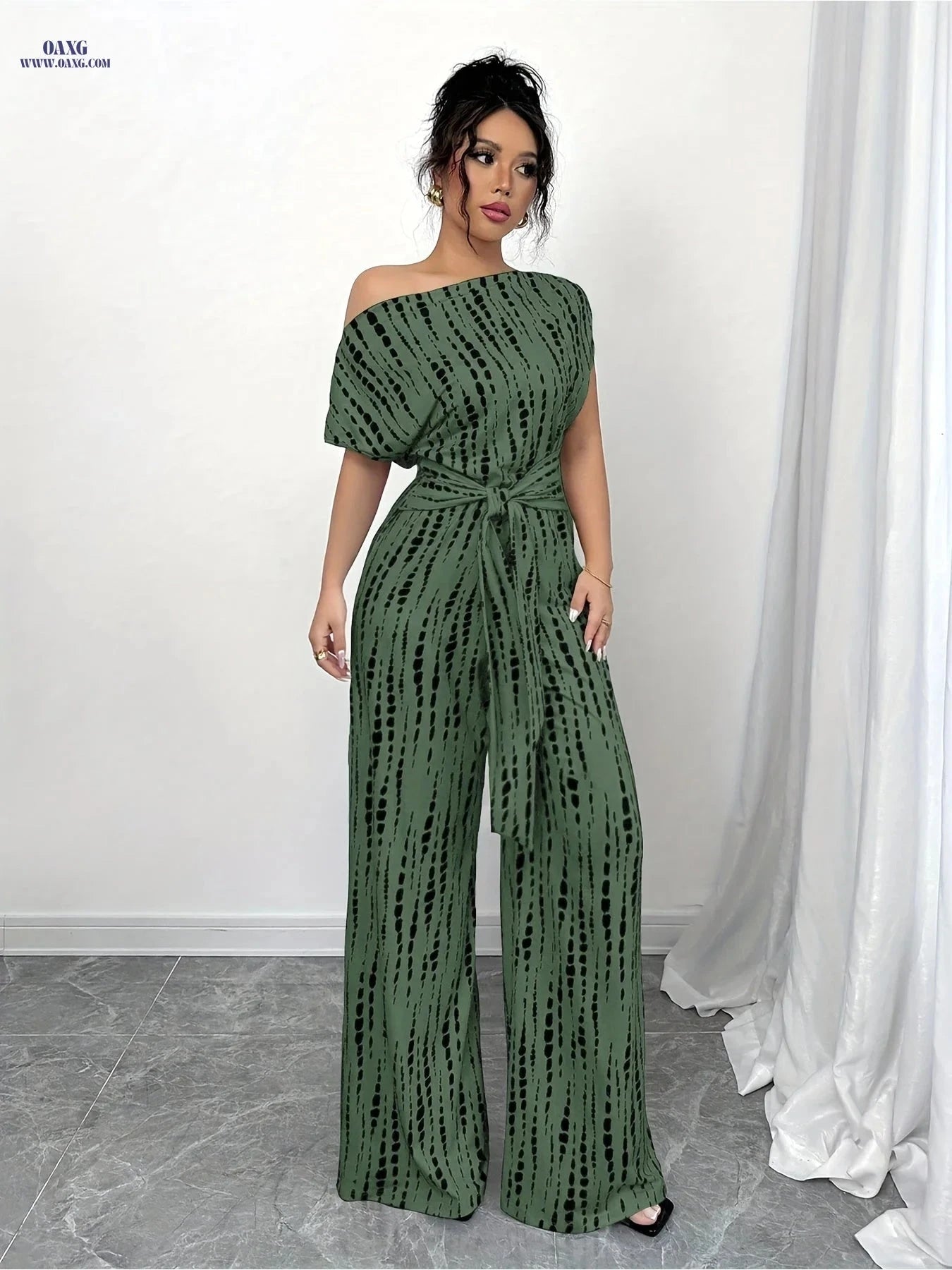 Elegant Women's Striped Off-Shoulder Jumpsuit - Summer Fashion   OAXG 