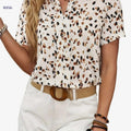Elegant Women's Summer Blouse - Allover Print Notched Neck Design   OAXG Multicolor / S