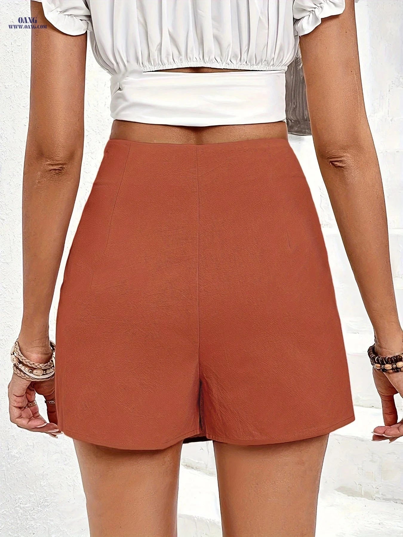 Elegant Women's Summer Shorts - 100% Viscose, Solid Color Design   OAXG 
