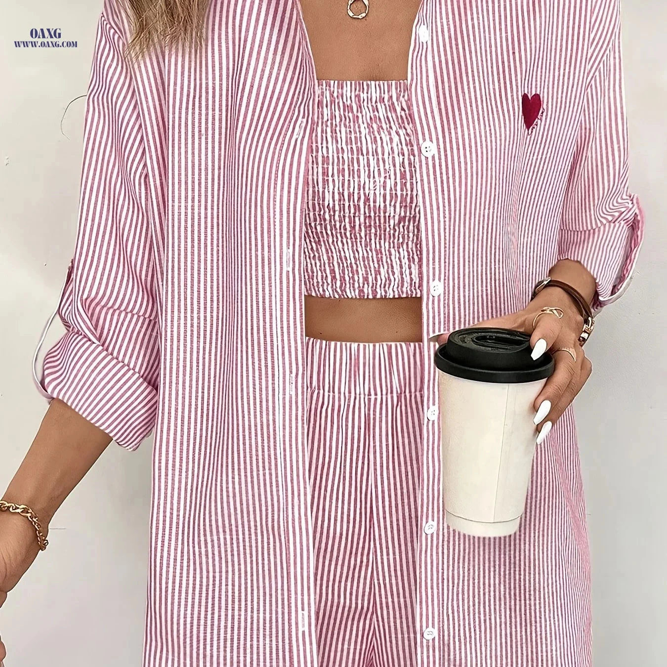 Elegant Women’s Three-Piece Outfit - Perfect for Spring/Summer Style   OAXG Peach / XS