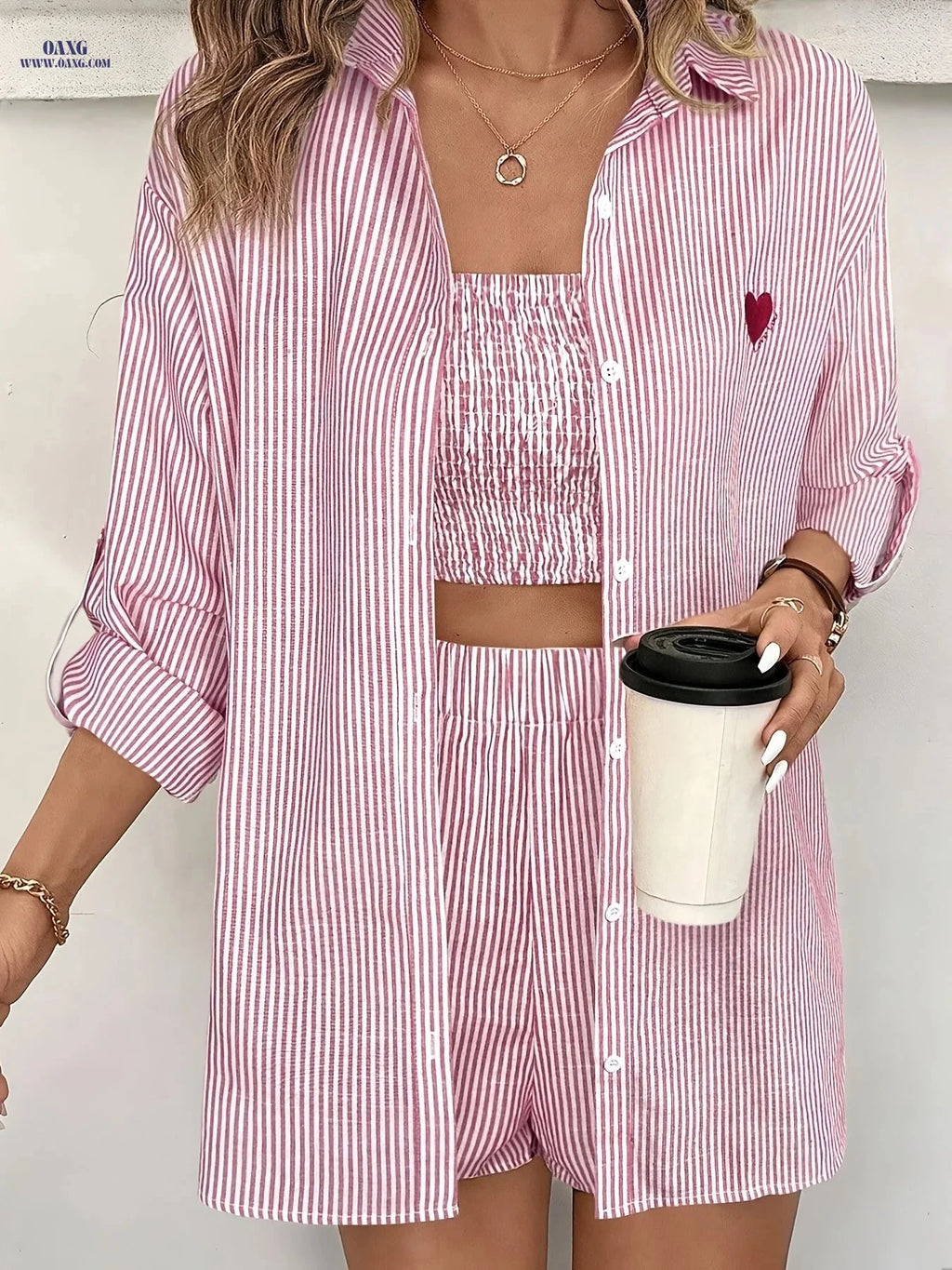 Elegant Women’s Three-Piece Outfit - Perfect for Spring/Summer Style   OAXG Peach / XS