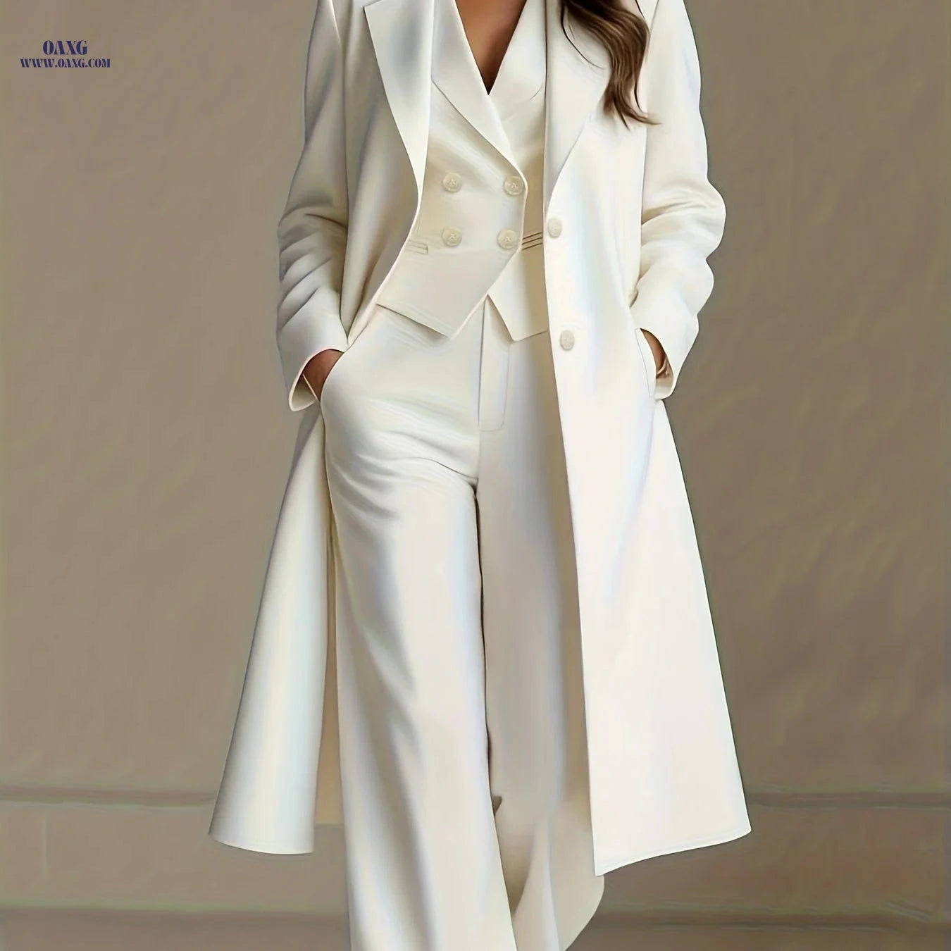 Elegant Women's Three-Piece Suit - Blazer, Vest & Trousers Set   OAXG White / S