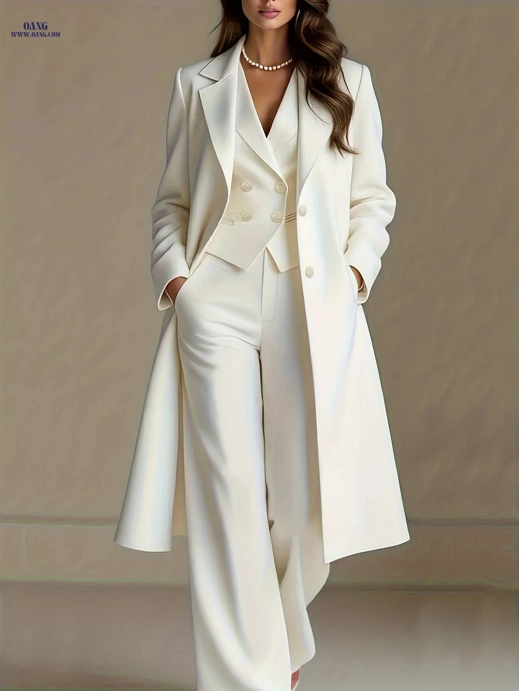 Elegant Women's Three-Piece Suit - Blazer, Vest & Trousers Set   OAXG White / S