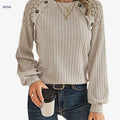 Elegant Women's Top with Lace Raglan Sleeves & Button Details   OAXG 
