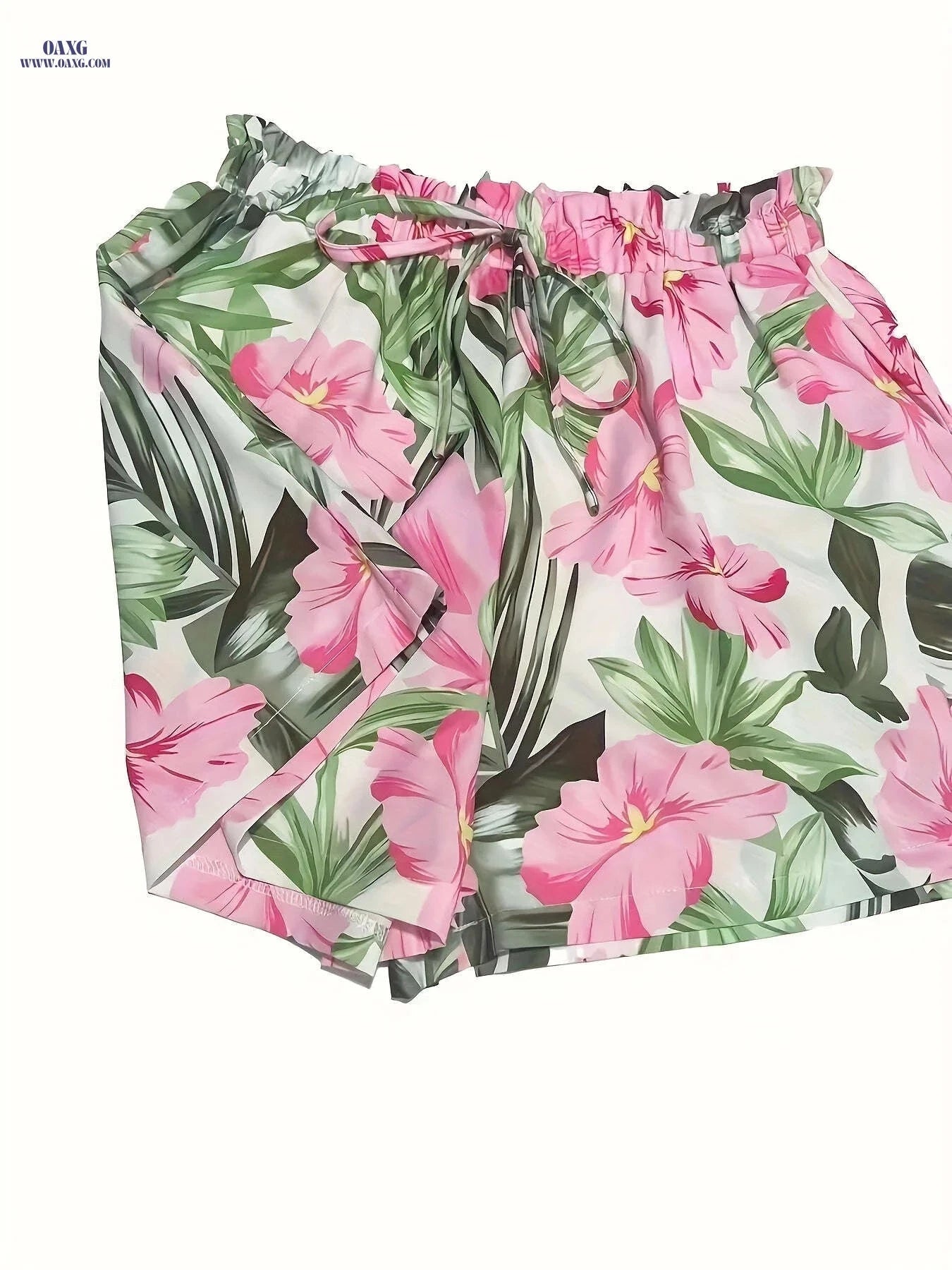 Elegant Women's Tropical Floral Print Shorts - Casual Summer Style   OAXG 