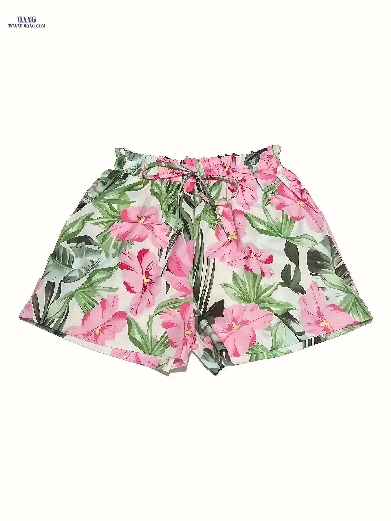 Elegant Women's Tropical Floral Print Shorts - Casual Summer Style   OAXG 