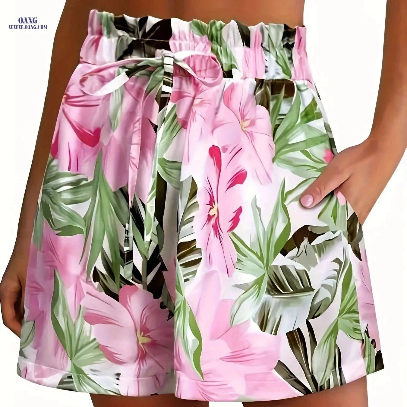 Elegant Women's Tropical Floral Print Shorts - Casual Summer Style   OAXG 