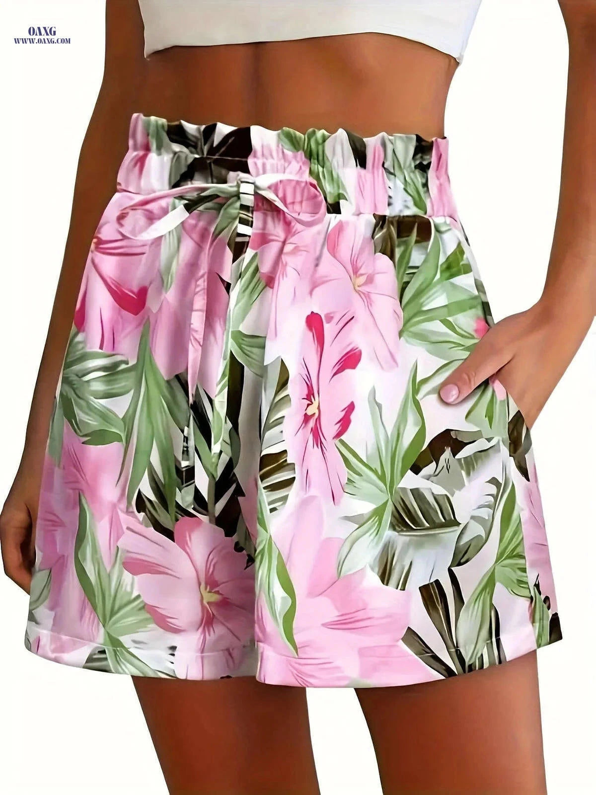 Elegant Women's Tropical Floral Print Shorts - Casual Summer Style   OAXG 