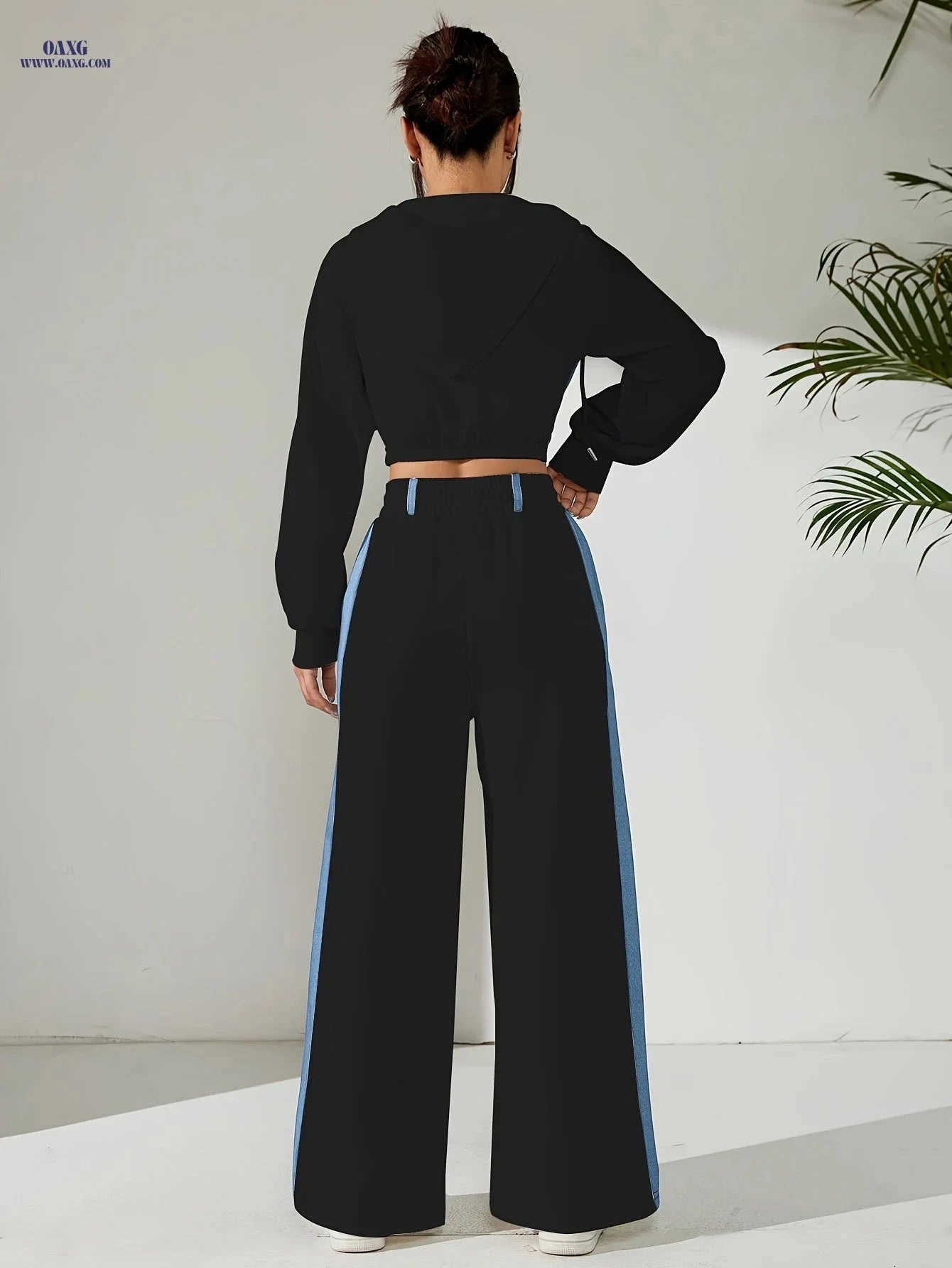 Elegant Women's Two-Piece Suit Set - Zip-Up Jacket & Casual Pants   OAXG 