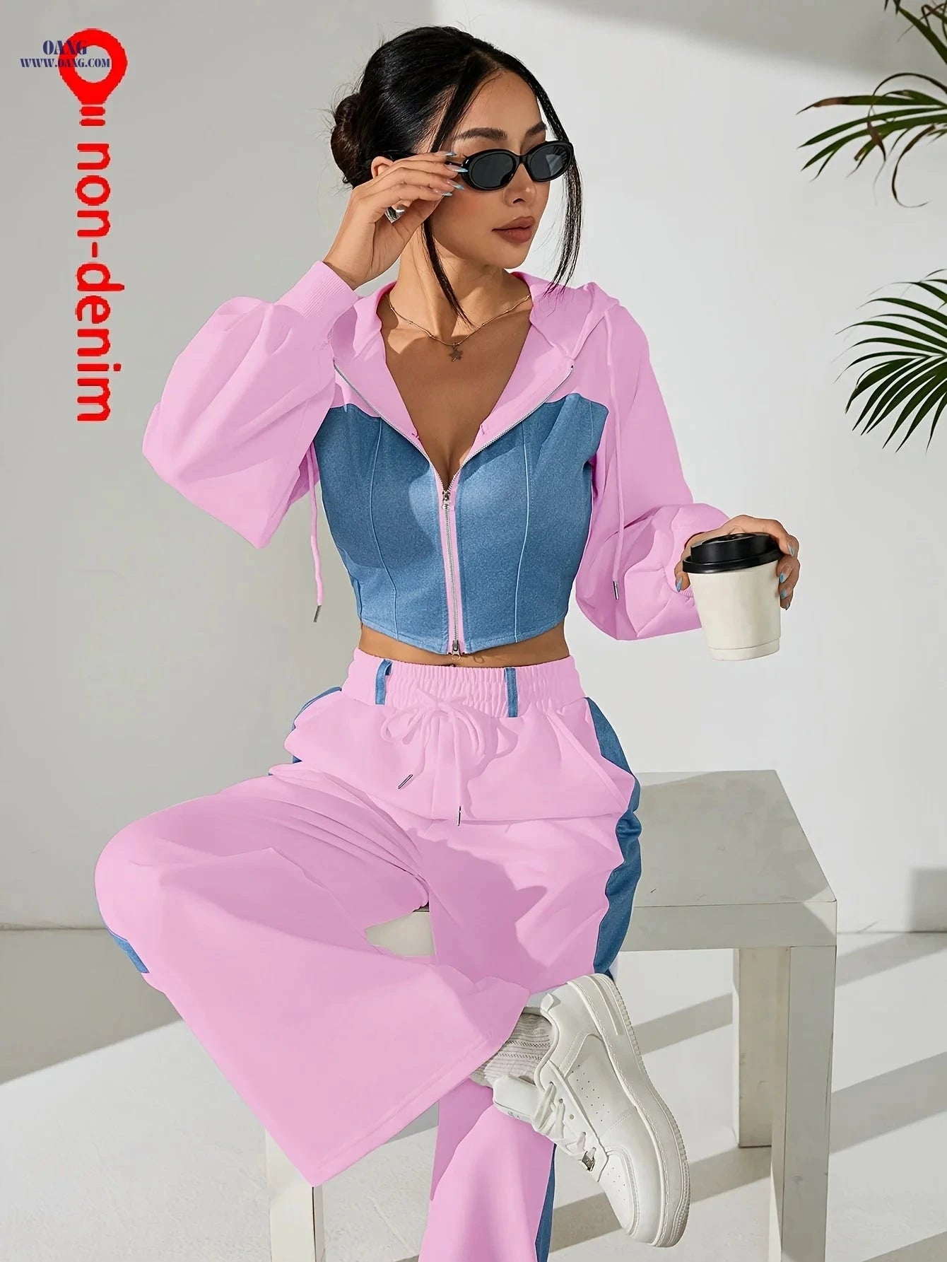 Elegant Women's Two-Piece Suit Set - Zip-Up Jacket & Casual Pants   OAXG 