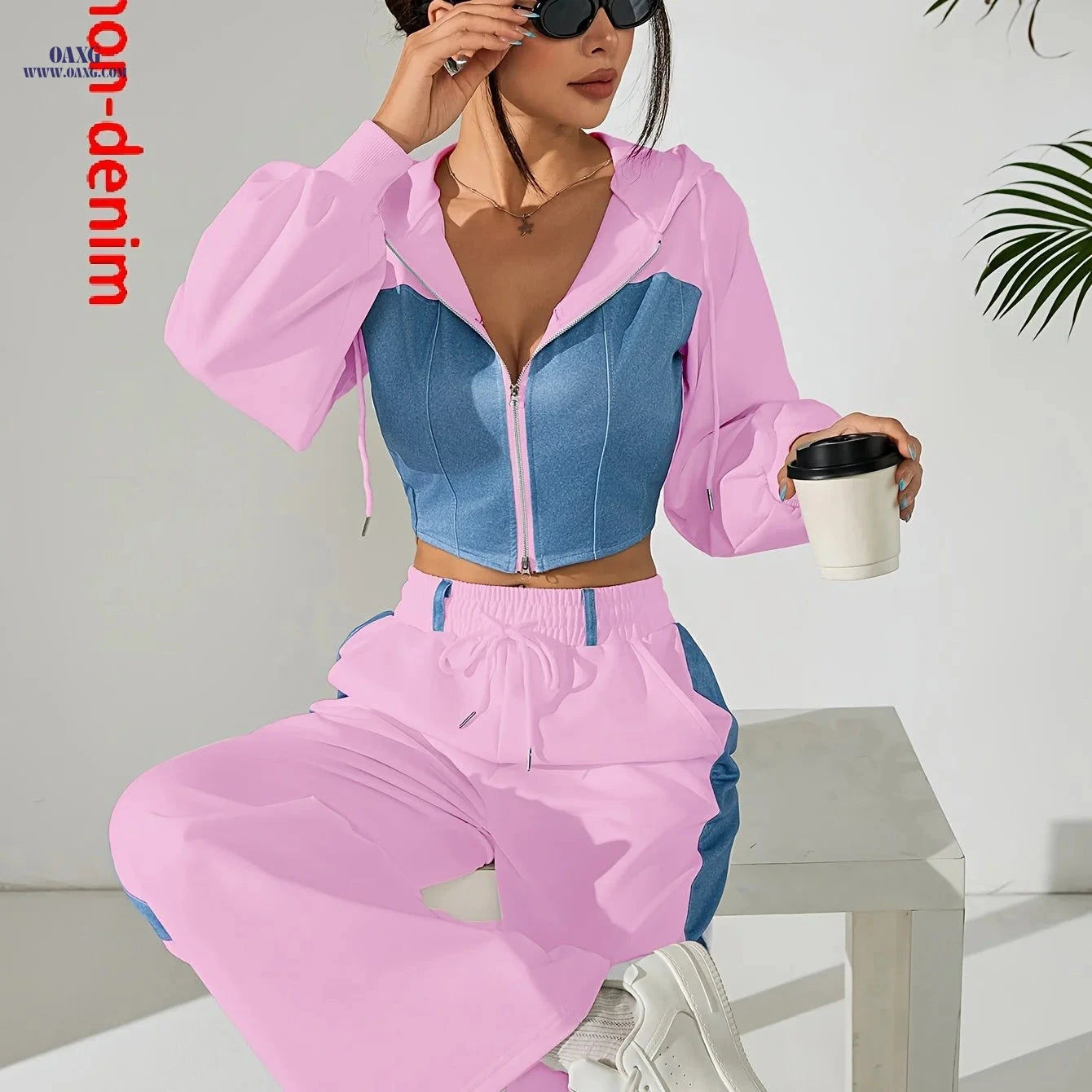 Elegant Women's Two-Piece Suit Set - Zip-Up Jacket & Casual Pants   OAXG White / XS