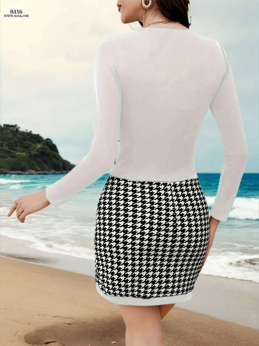 Elegant Women’s V-Neck Bodycon Dress - All-Season Versatile Style   OAXG Black / S