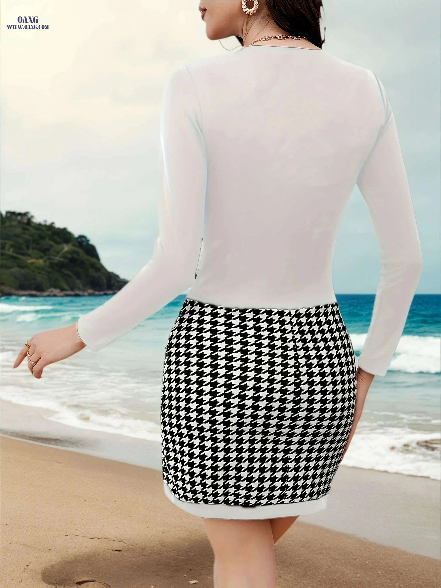 Elegant Women’s V-Neck Bodycon Dress - All-Season Versatile Style   OAXG Black / S