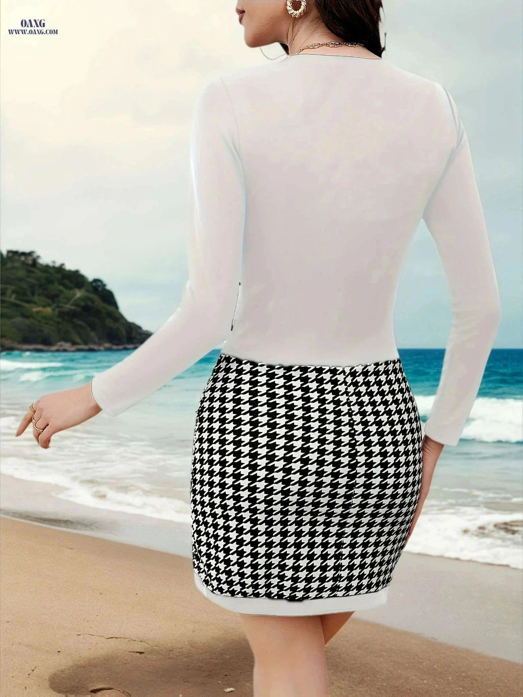 Elegant Women’s V-Neck Bodycon Dress - All-Season Versatile Style   OAXG Black / S