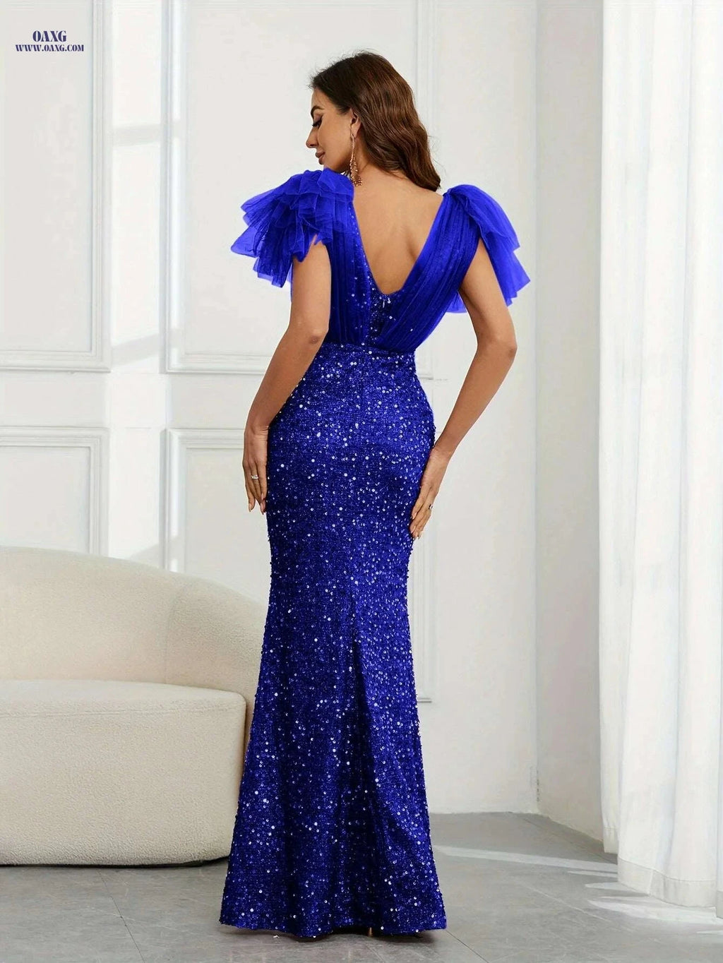 Elegant Women's V-Neck Mermaid Evening Gown - Perfect for Weddings, Galas   OAXG Dirty Pink / S
