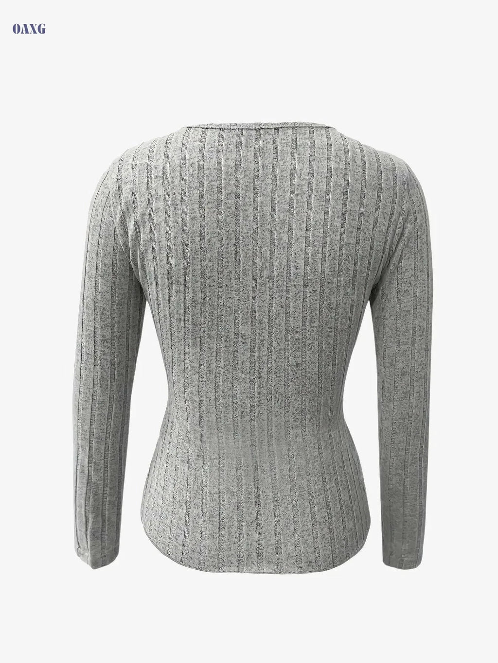 Elegant Women's V-Neck T-Shirt - Stretchy Knit Fabric, All Seasons   OAXG grey / S