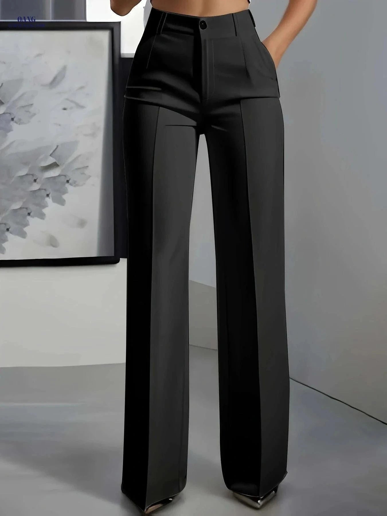 Elegant Women's White Trousers - Straight Leg, Machine Washable   OAXG White / S
