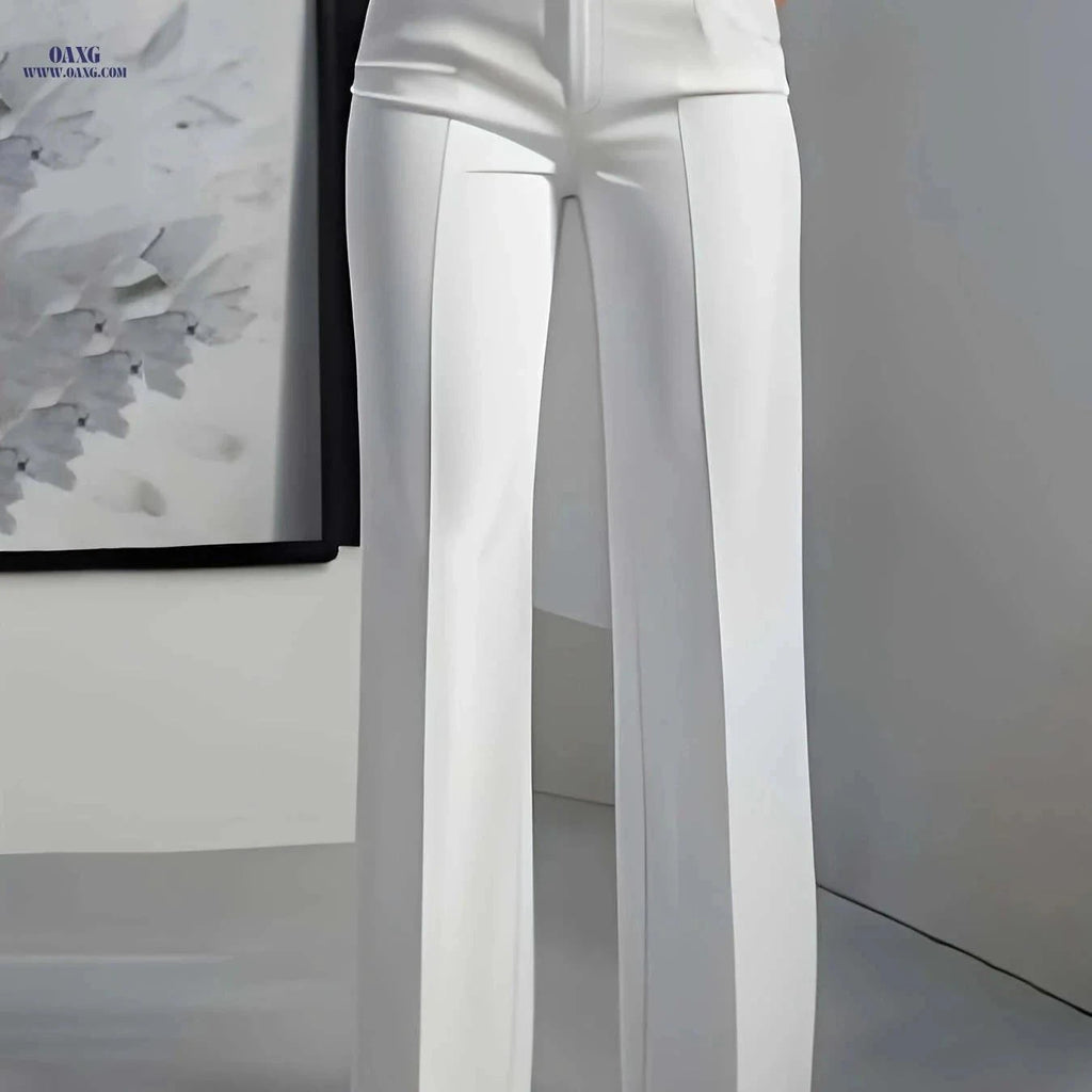 Elegant Women's White Trousers - Straight Leg, Machine Washable   OAXG White / S