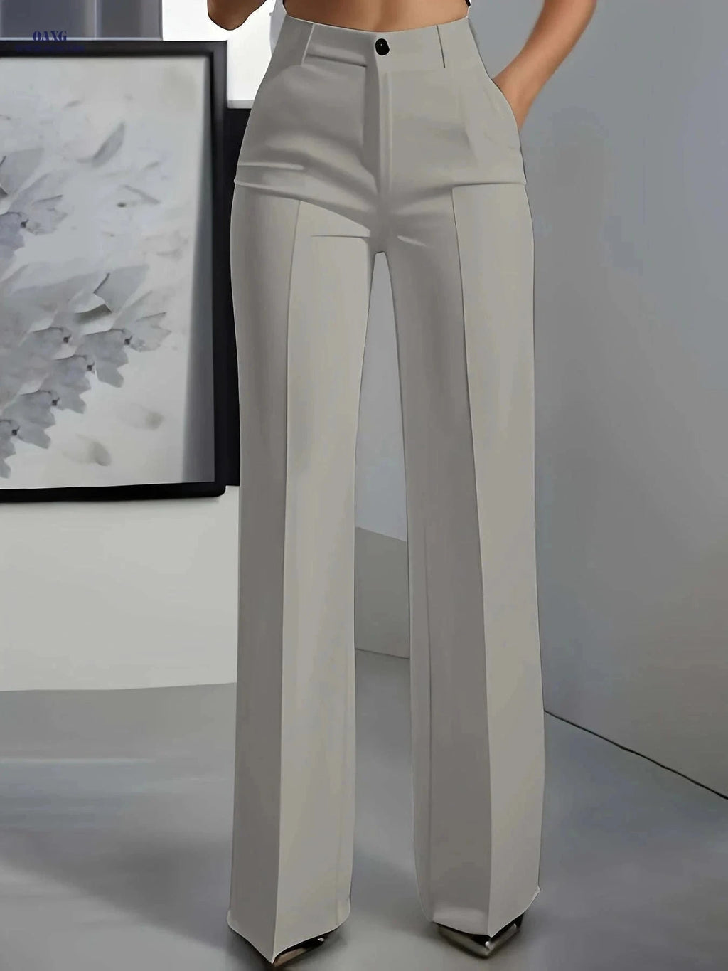 Elegant Women's White Trousers - Straight Leg, Machine Washable   OAXG White / S