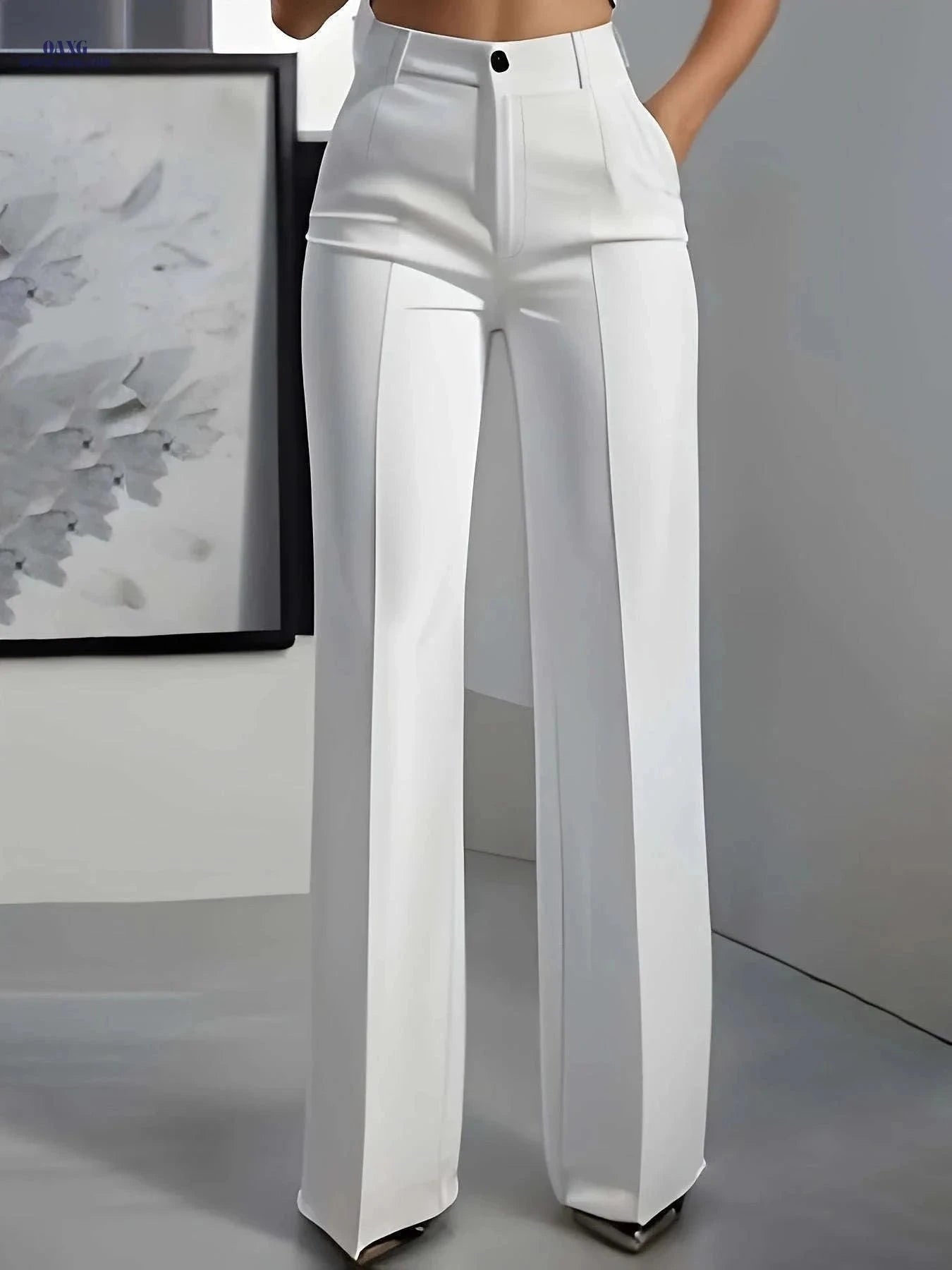Elegant Women's White Trousers - Straight Leg, Machine Washable   OAXG White / S