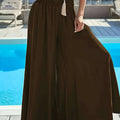 Elegant Women's Wide-Leg Flare Pants - Ruched Waist & Pockets   OAXG Coffee color / XS
