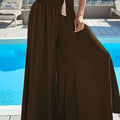 Elegant Women's Wide-Leg Flare Pants - Ruched Waist & Side Pockets   OAXG Coffee color / XS