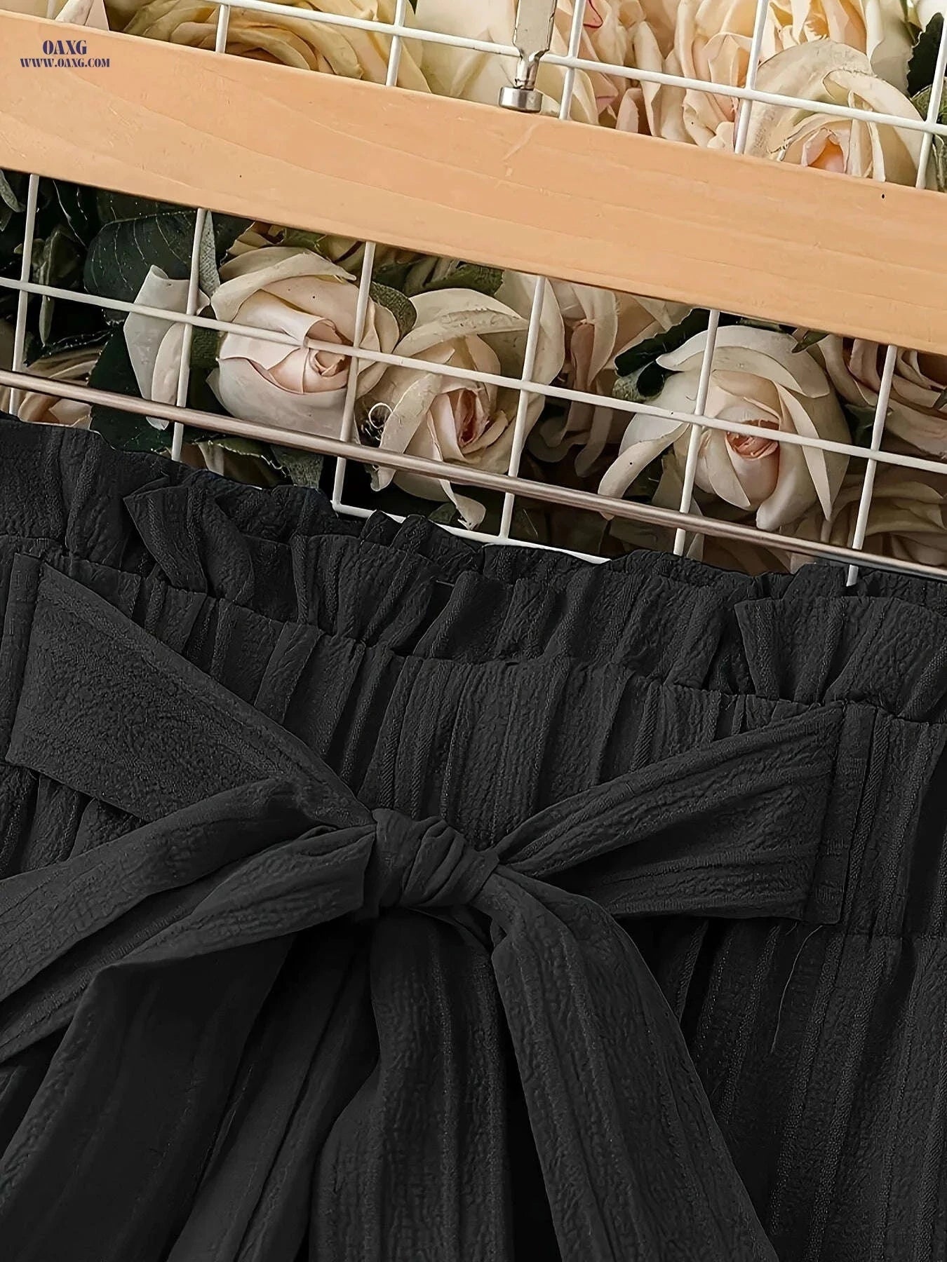 Elegant Women's Wide-Leg Pants - Casual Bow-Tie Design, All-Season   OAXG 