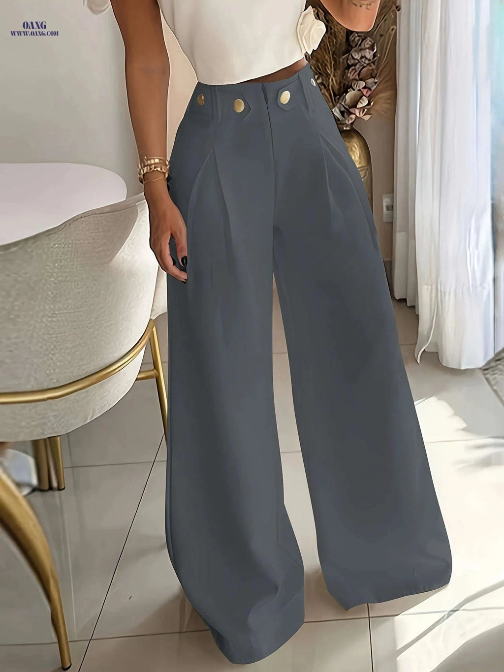 Elegant Women's Wide Leg Trousers - Casual All-Season Pants   OAXG 