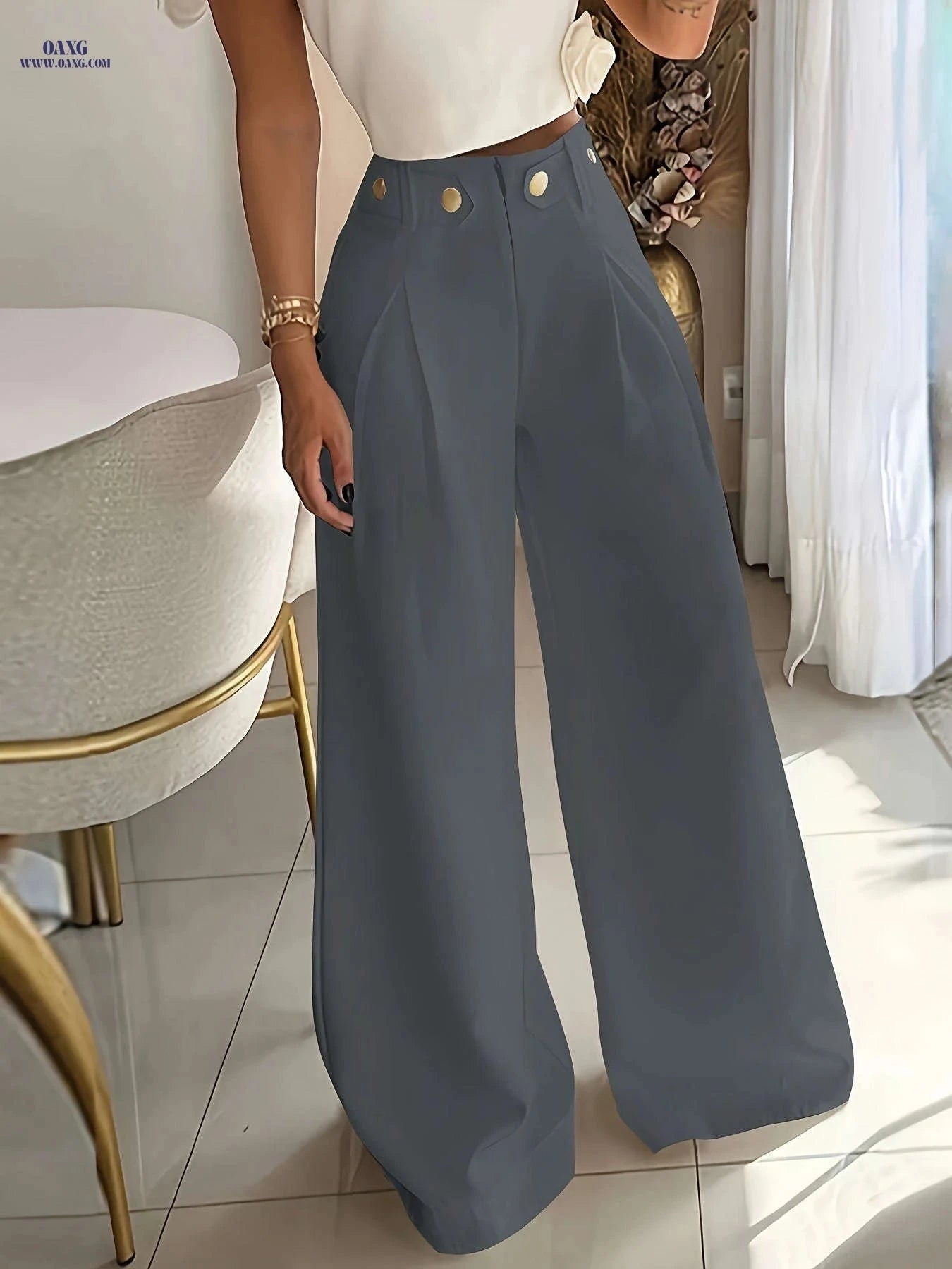 Elegant Women's Wide Leg Trousers - Casual All-Season Pants   OAXG 