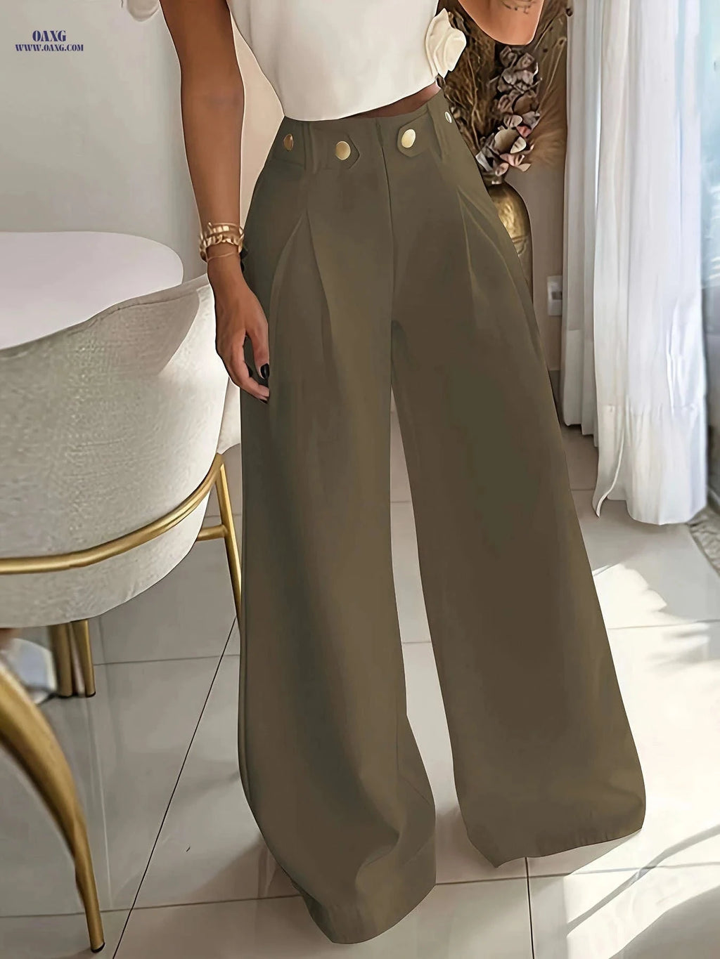 Elegant Women's Wide Leg Trousers - Casual All-Season Pants   OAXG 