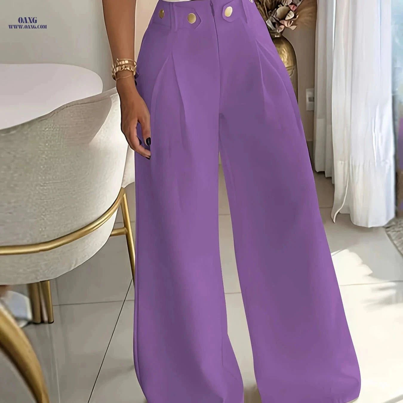 Elegant Women's Wide Leg Trousers - Casual All-Season Pants   OAXG Coffee Brown / XS