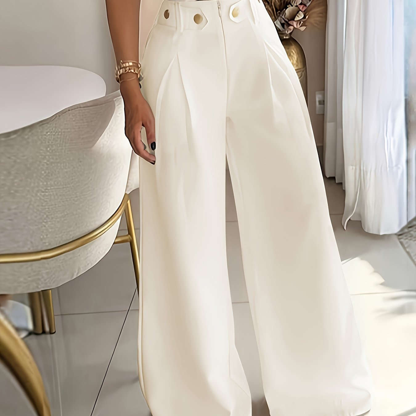 Elegant Women's Wide Leg Trousers - Casual All-Season Pants   OAXG Coffee Brown / XS