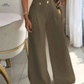 Elegant Women's Wide Leg Trousers - Casual All-Season Pants   OAXG Coffee Brown / XS